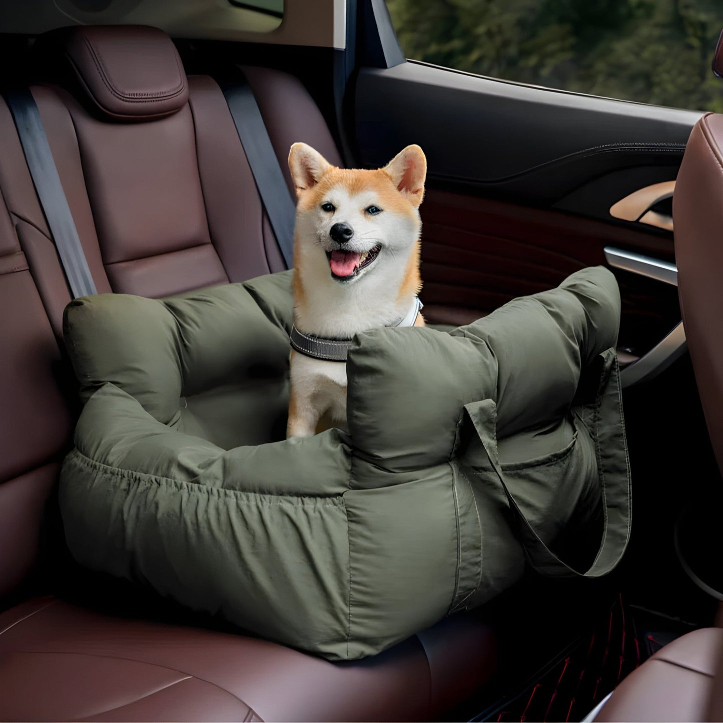Luxury Dog Car Seat with Blue-White Stripes – Comfortable & Safe Travel Bed for Pets
