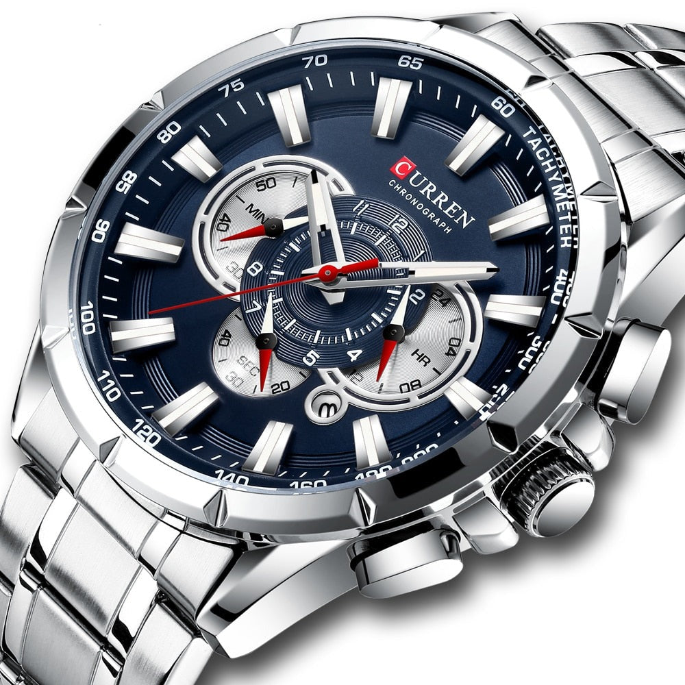 Luxury Quartz Chronograph Watch with Date Display and Stopwatch