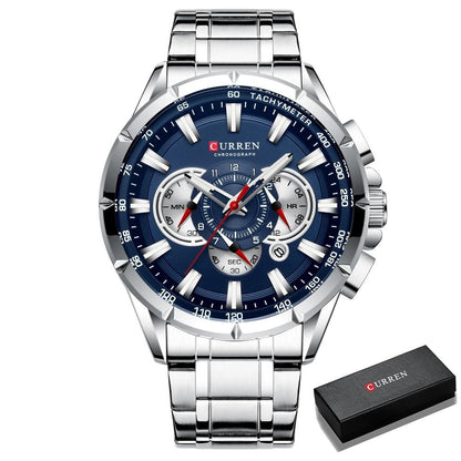 Luxury Quartz Chronograph Watch with Date Display and Stopwatch