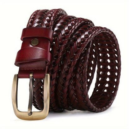 Mens Braided Leather Belt Retro Casual Business Waist Strap