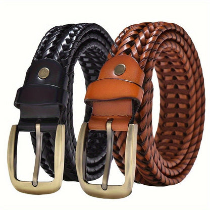 Mens Braided Leather Belt Retro Casual Business Waist Strap