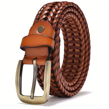 Mens Braided Leather Belt Retro Casual Business Waist Strap