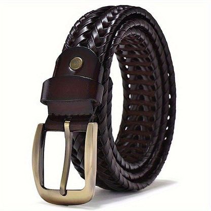 Mens Braided Leather Belt Retro Casual Business Waist Strap