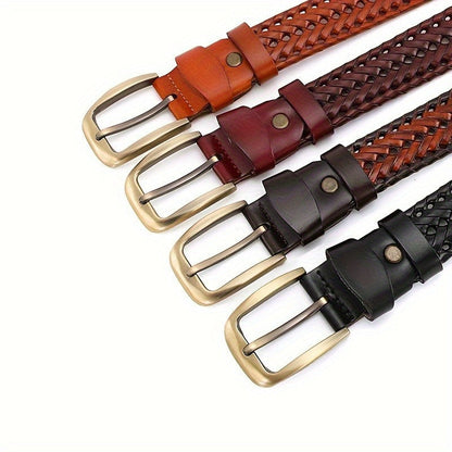 Mens Braided Leather Belt Retro Casual Business Waist Strap