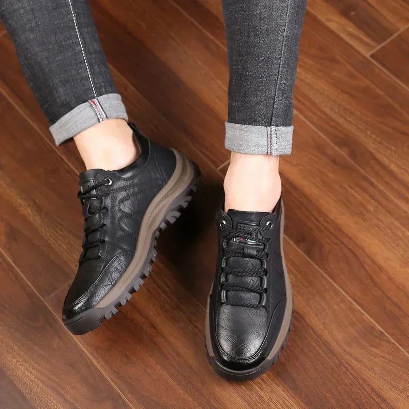 Mens Casual Leather Shoes Breathable Non Slip Walking Footwear