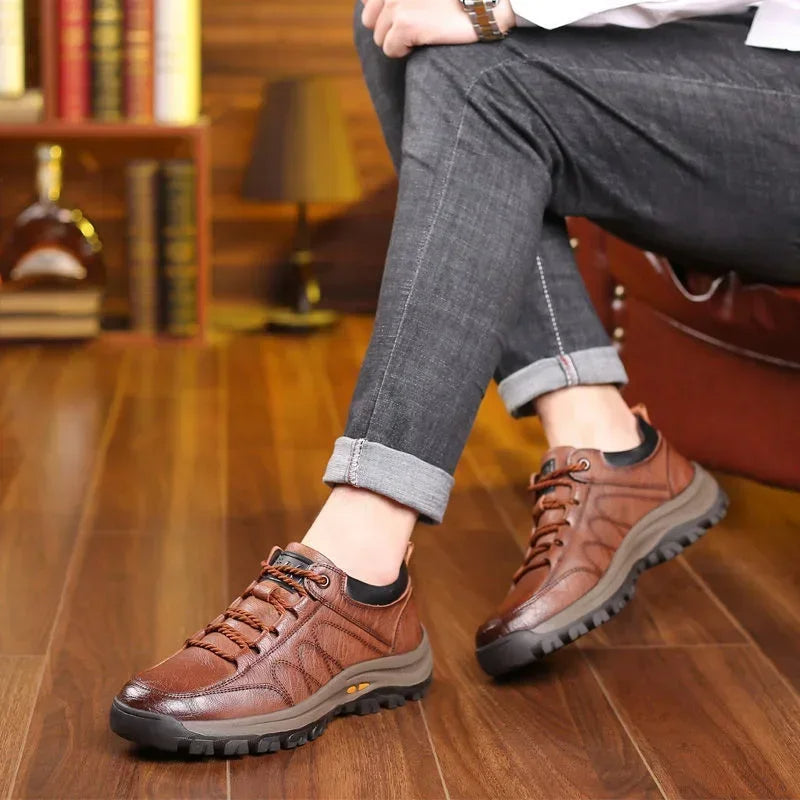 Mens Casual Leather Shoes Breathable Non Slip Walking Footwear