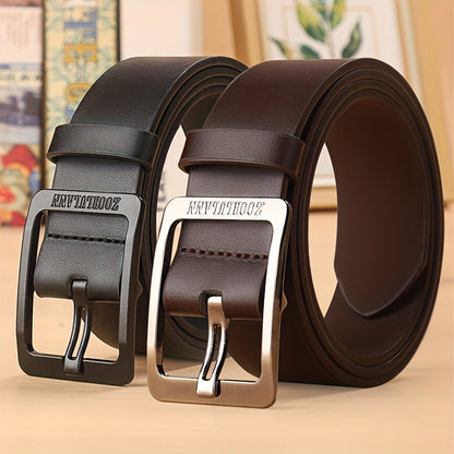 Mens Casual PU Leather Belt Square Buckle Jeans Strap