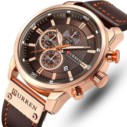 Mens Chronograph Leather Strap Quartz Watch