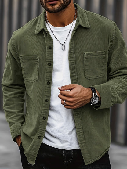 Mens Corduroy Shirt Jacket Casual Button Up Overshirt