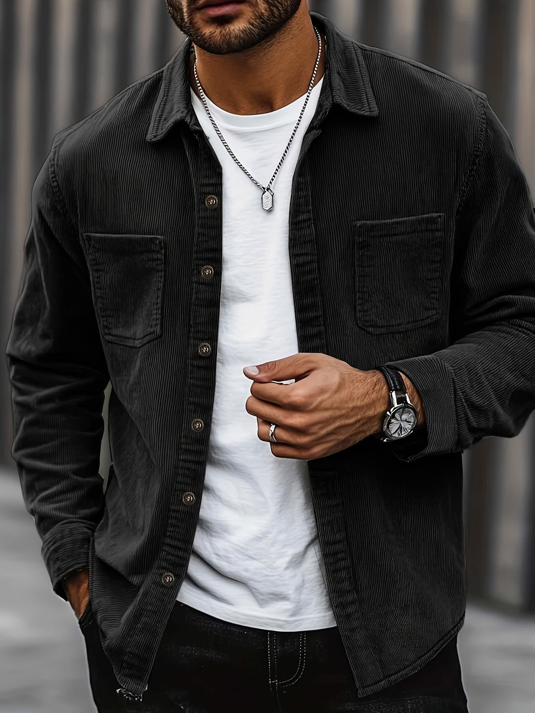 Mens Corduroy Shirt Jacket Casual Button Up Overshirt