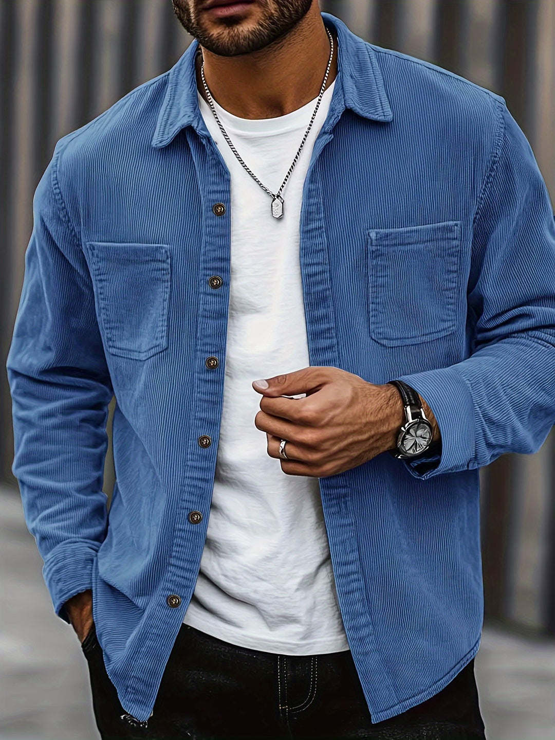 Mens Corduroy Shirt Jacket Casual Button Up Overshirt