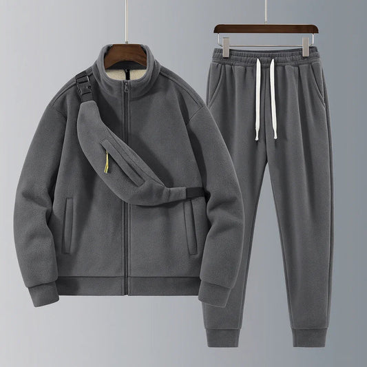 Men's Fleece Tracksuit Set Warm Zip Jacket Joggers Winter Outfit