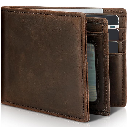 Mens Genuine Leather RFID Blocking Bifold Wallet Card Holder