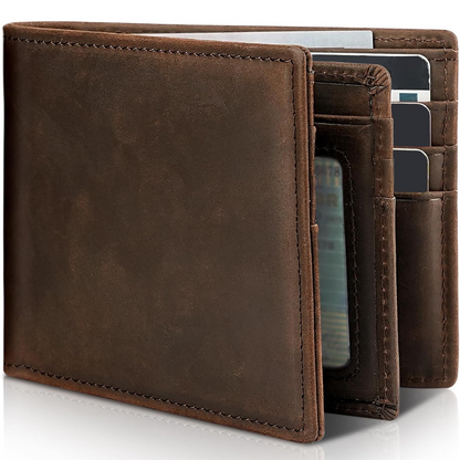 Men's Genuine Leather RFID Wallet Slim Bifold Card Holder with ID Window