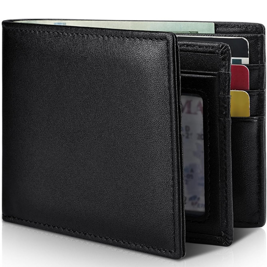 Men's Genuine Leather RFID Wallet Slim Bifold Card Holder with ID Window