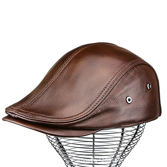 Mens Leather Flat Cap Breathable Classic Vintage Hat