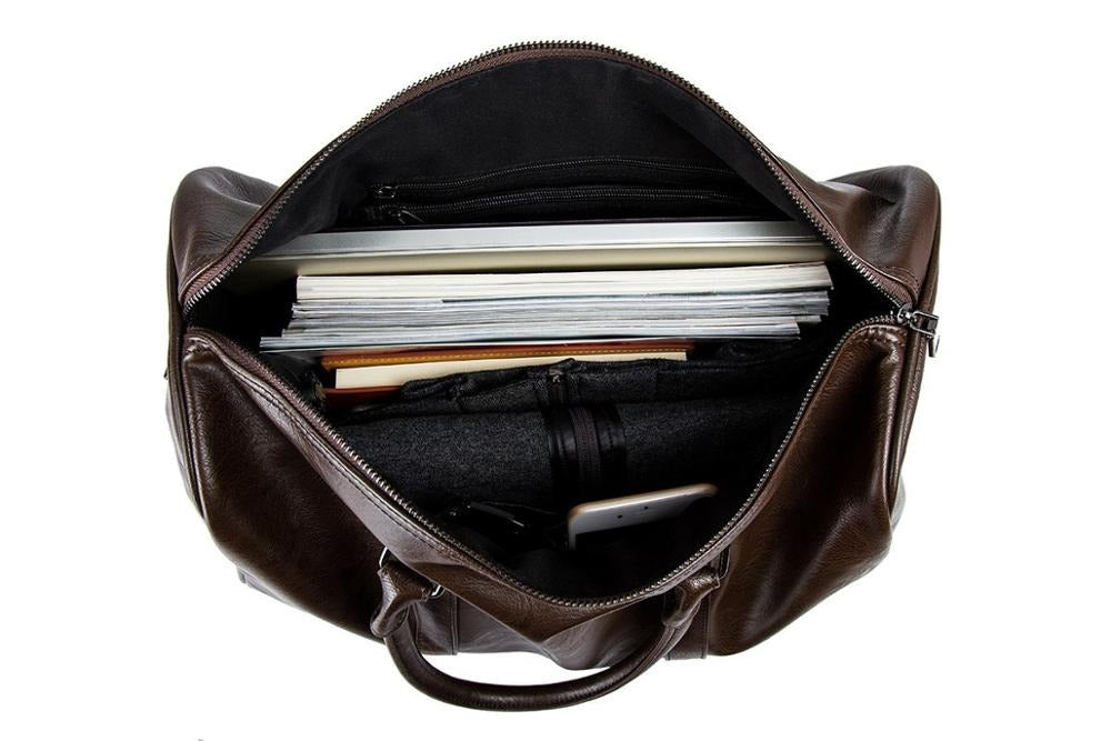Mens Leather Travel Duffel Bag Large Capacity Carry On Weekender