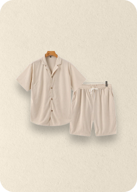 Mens Linen Summer Set Short Sleeve Shirt Shorts Relaxed Fit