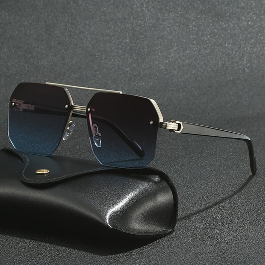 Mens Polygon Sunglasses Double Bridge Semi Rimless Eyewear