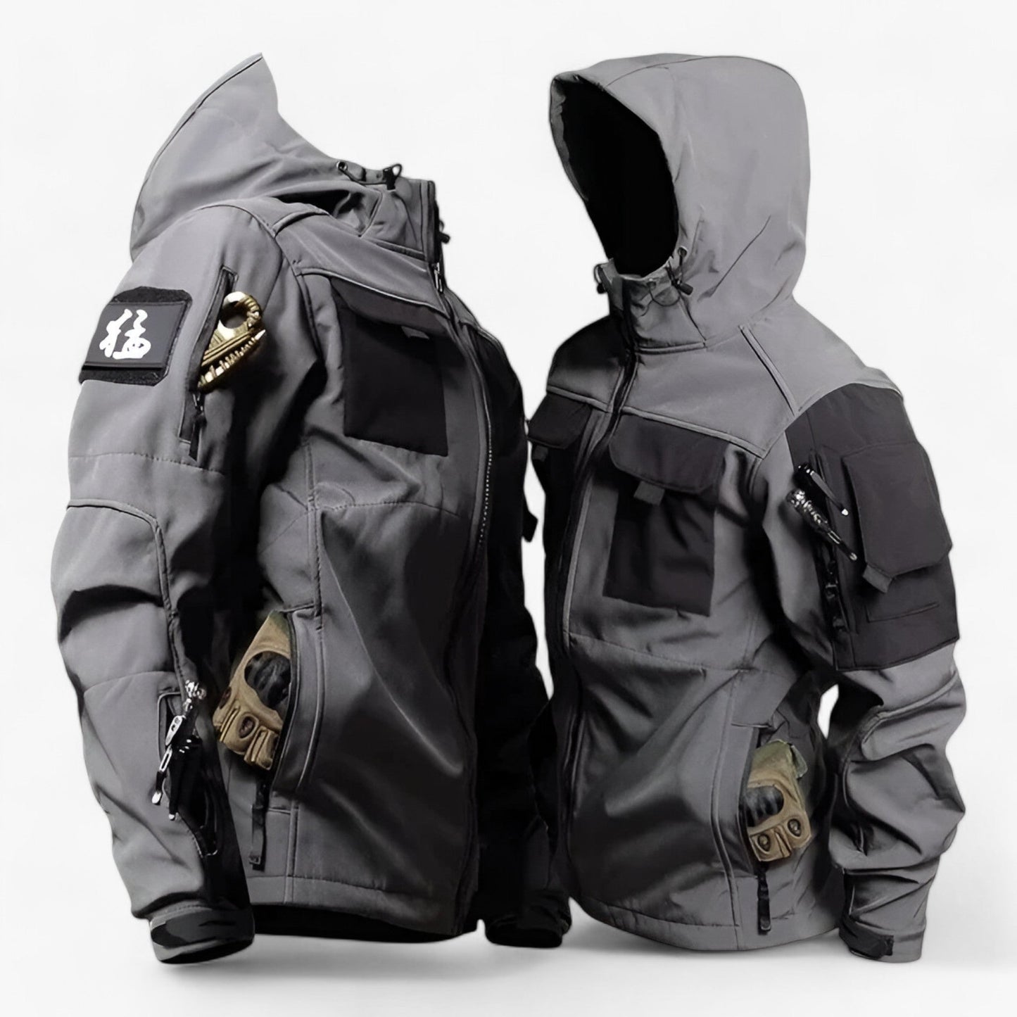 Mens Tactical Hooded Softshell Jacket Waterproof Fleece Multi Pocket Outdoor Coat