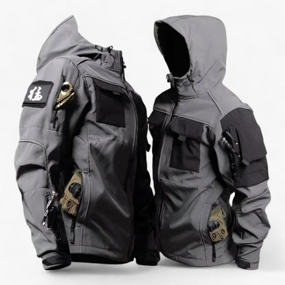 Mens Tactical Hooded Softshell Jacket Waterproof Fleece Multi Pocket Outdoor Coat