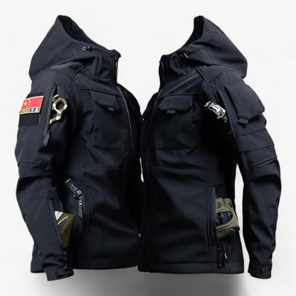 Mens Tactical Hooded Softshell Jacket Waterproof Fleece Multi Pocket Outdoor Coat