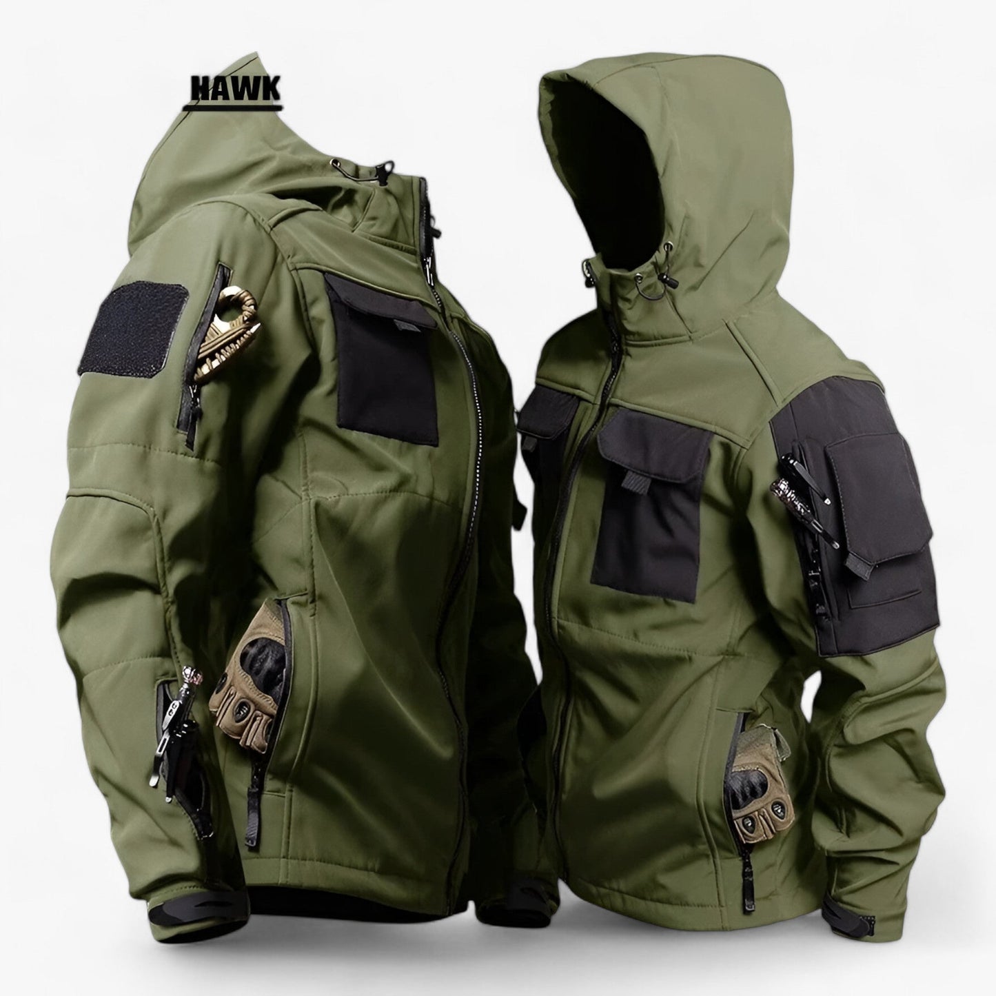 Mens Tactical Hooded Softshell Jacket Waterproof Fleece Multi Pocket Outdoor Coat