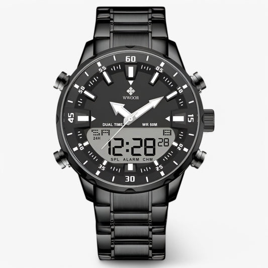 Military Chronograph Watch Stainless Steel Tactical Analog Wristwatch