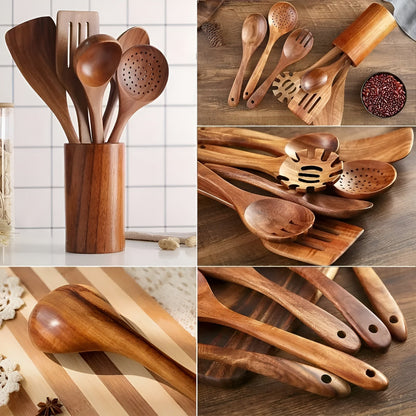 Natural Wooden Cooking Utensil Set 7 Piece Kitchen Tools