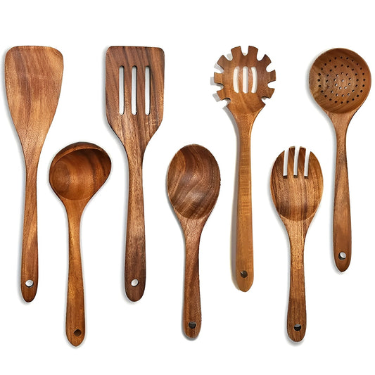 Natural Wooden Cooking Utensil Set 7 Piece Kitchen Tools