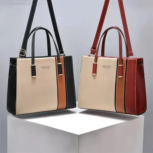 Patchwork Leather Handbag Adjustable Strap Shoulder Bag