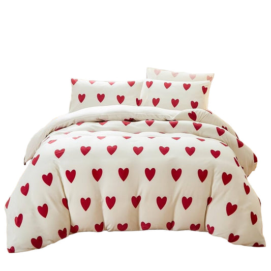 Plush Heart Pattern Bedding Set Soft Warm Winter Comfort
