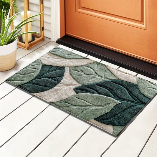 Plush Microfiber Bath Mat Leaf Pattern Absorbent Non Slip Rug