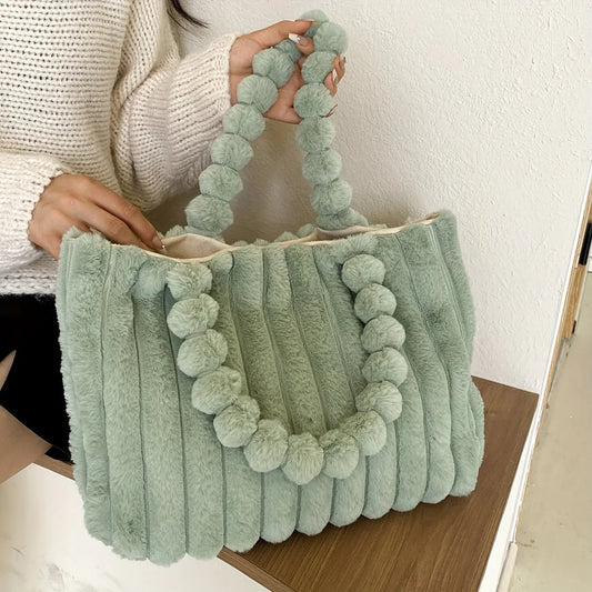 Plush Puffy Shoulder Bag Womens Large Capacity Soft Casual Everyday Handbag