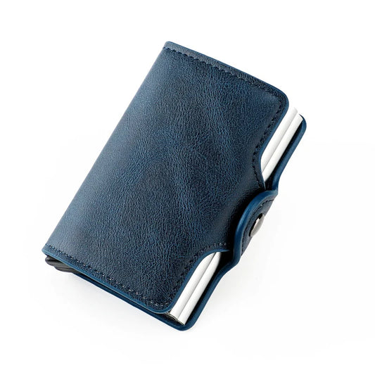 RFID Blocking Pop Up Card Wallet Leather Aluminum Holder