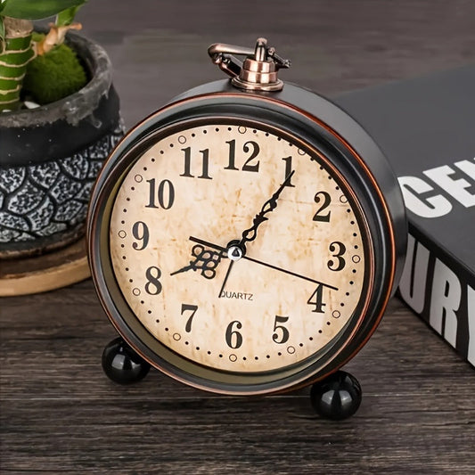 Retro Alarm Clock Silent Quartz Metal Bedside Desk Clock