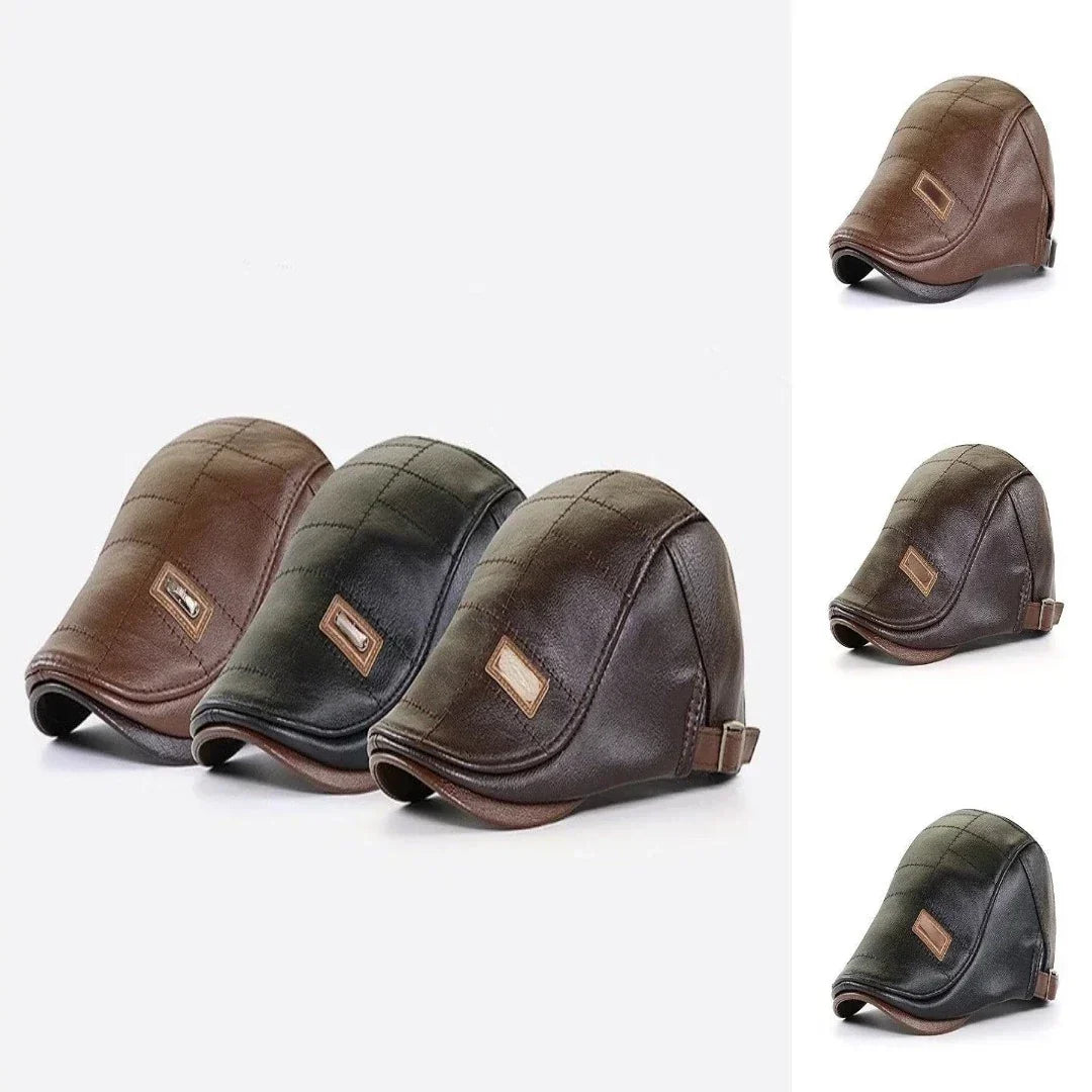 Retro Leather Flat Cap Mens Vintage Beret Hat Adjustable Classic Casual Fashion Cap