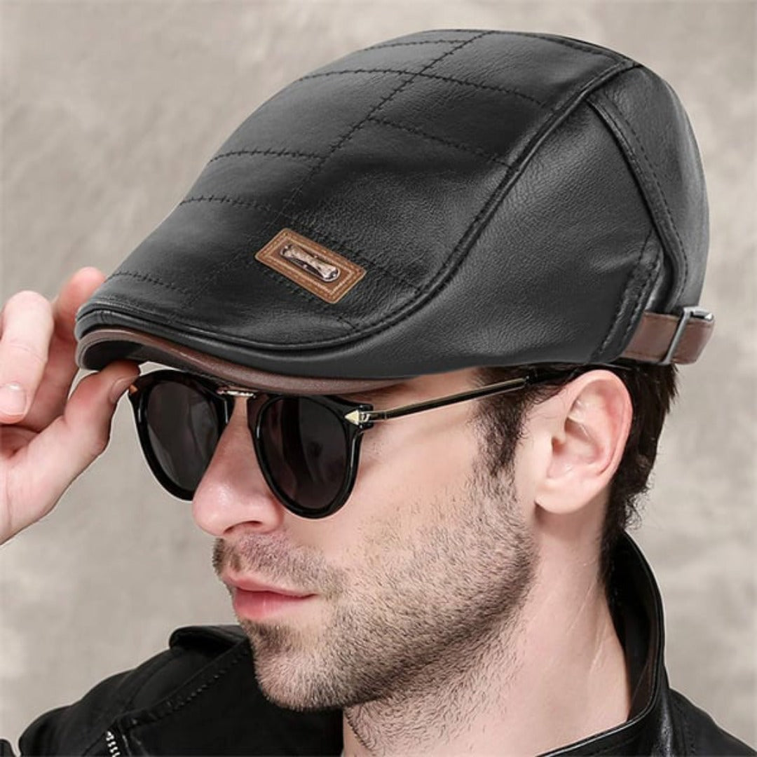 Retro Leather Flat Cap Mens Vintage Beret Hat Adjustable Classic Casual Fashion Cap