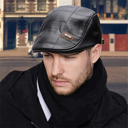 Retro Leather Flat Cap Mens Vintage Beret Hat Adjustable Classic Casual Fashion Cap