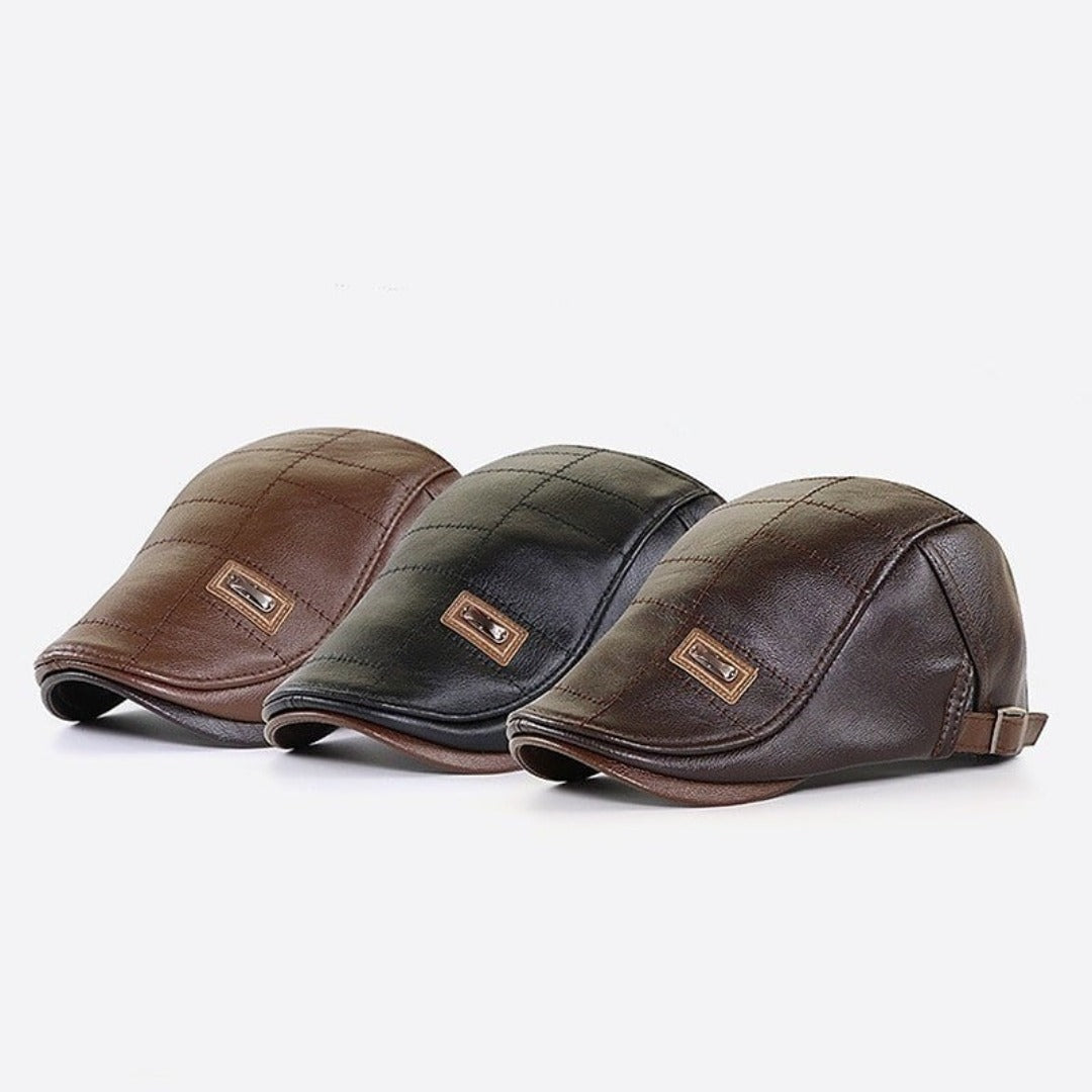 Retro Leather Flat Cap Mens Vintage Beret Hat Adjustable Classic Casual Fashion Cap