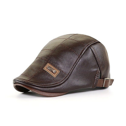 Retro Leather Flat Cap Mens Vintage Beret Hat Adjustable Classic Casual Fashion Cap