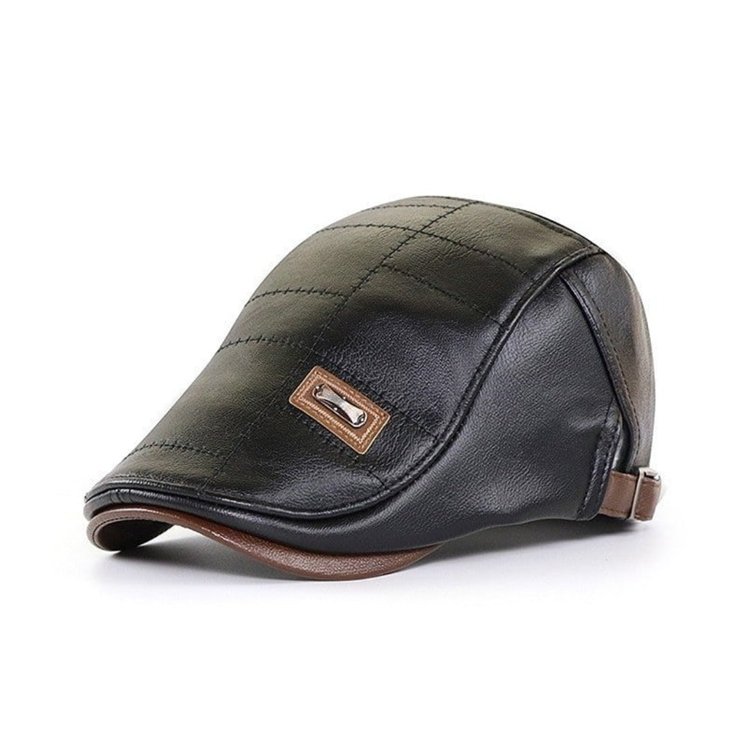 Retro Leather Flat Cap Mens Vintage Beret Hat Adjustable Classic Casual Fashion Cap