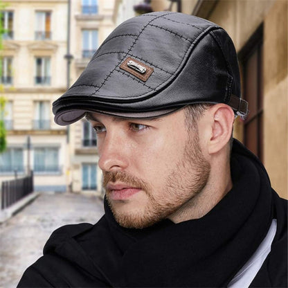 Retro Leather Flat Cap Mens Vintage Beret Hat Adjustable Classic Casual Fashion Cap