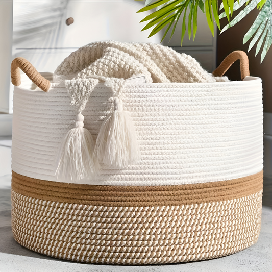 Round Cotton Storage Basket Foldable Laundry Hamper Toy Organizer Bin