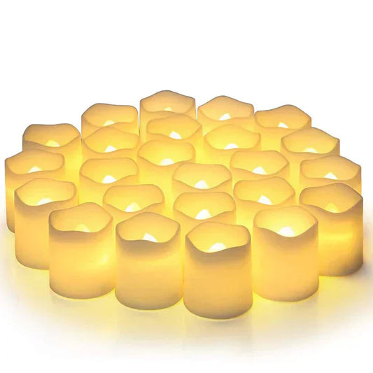 Set of 24 LED Flameless Candles Warm White Flickering Tea Lights Battery Operated