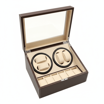 Wooden watch box with two compartments on a white background