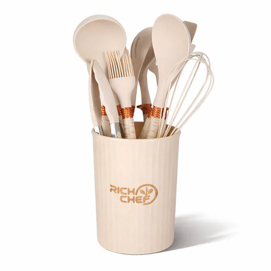 Silicone Kitchen Utensil Set Heat Resistant Cooking Tools With Holder