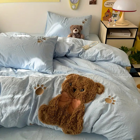 Teddy Bear Plush Bedding Set Soft Cozy Winter Comfort