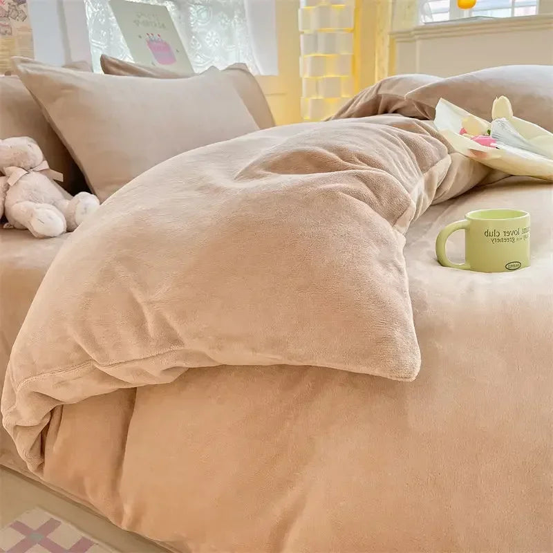 Thick Flannel Fleece Duvet Cover Set Warm Coral Fleece Bedding Soft Winter Quilt Cover