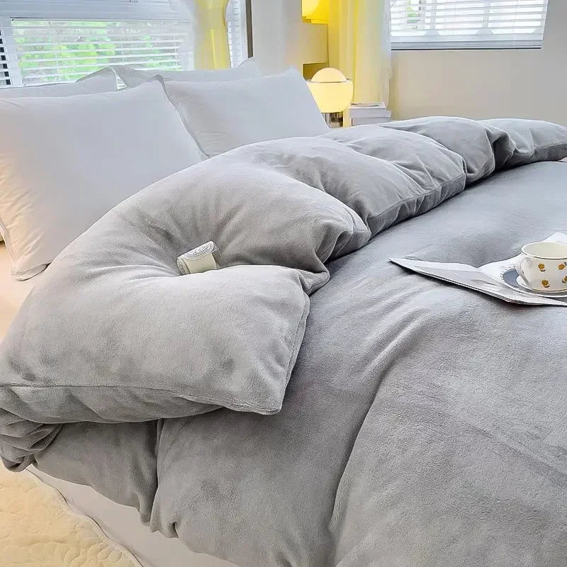 Thick Flannel Fleece Duvet Cover Set Warm Coral Fleece Bedding Soft Winter Quilt Cover